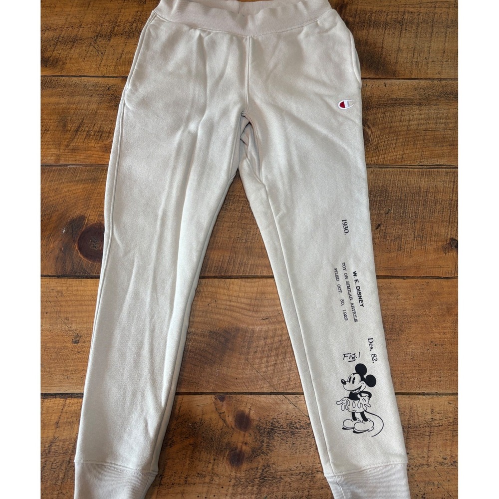 Champion x Disney Womens Cream Mickey Mouse Graphic Joggers Reverse Weave Small